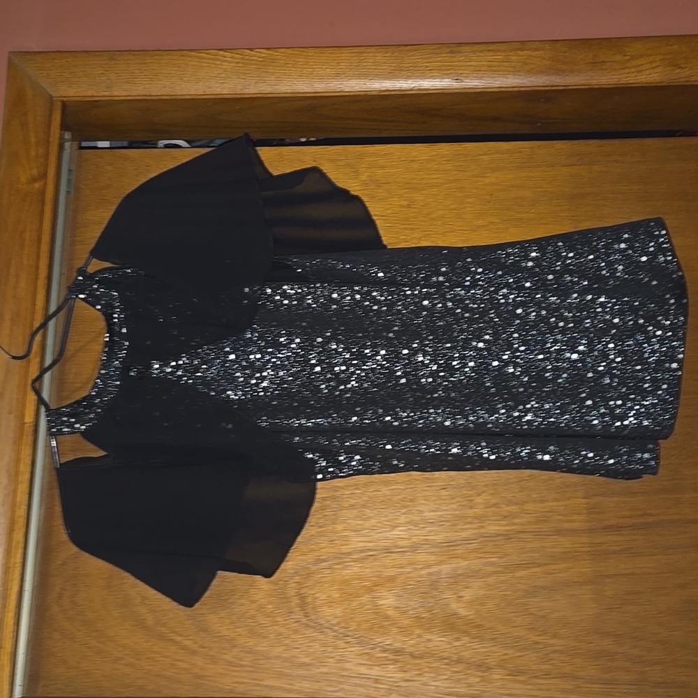 Dressy black and silver blouse.